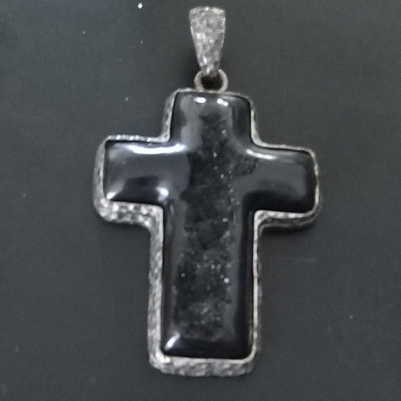 Jewelry - Sterling Silver Black Cross Pendant - Elegant Black Onyx Look